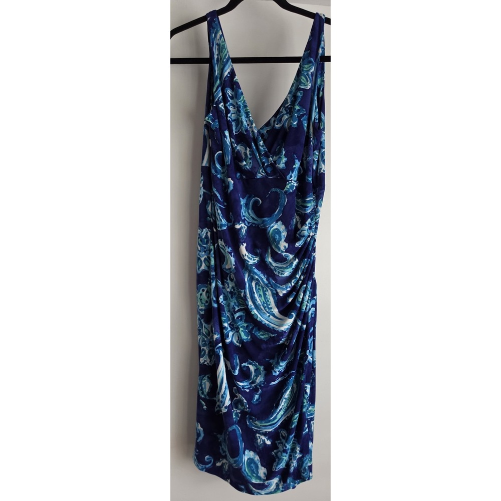 Lauren Ralph Lauren Sleeveless Dress Size 10 Blue Paisley V-Neck Gown